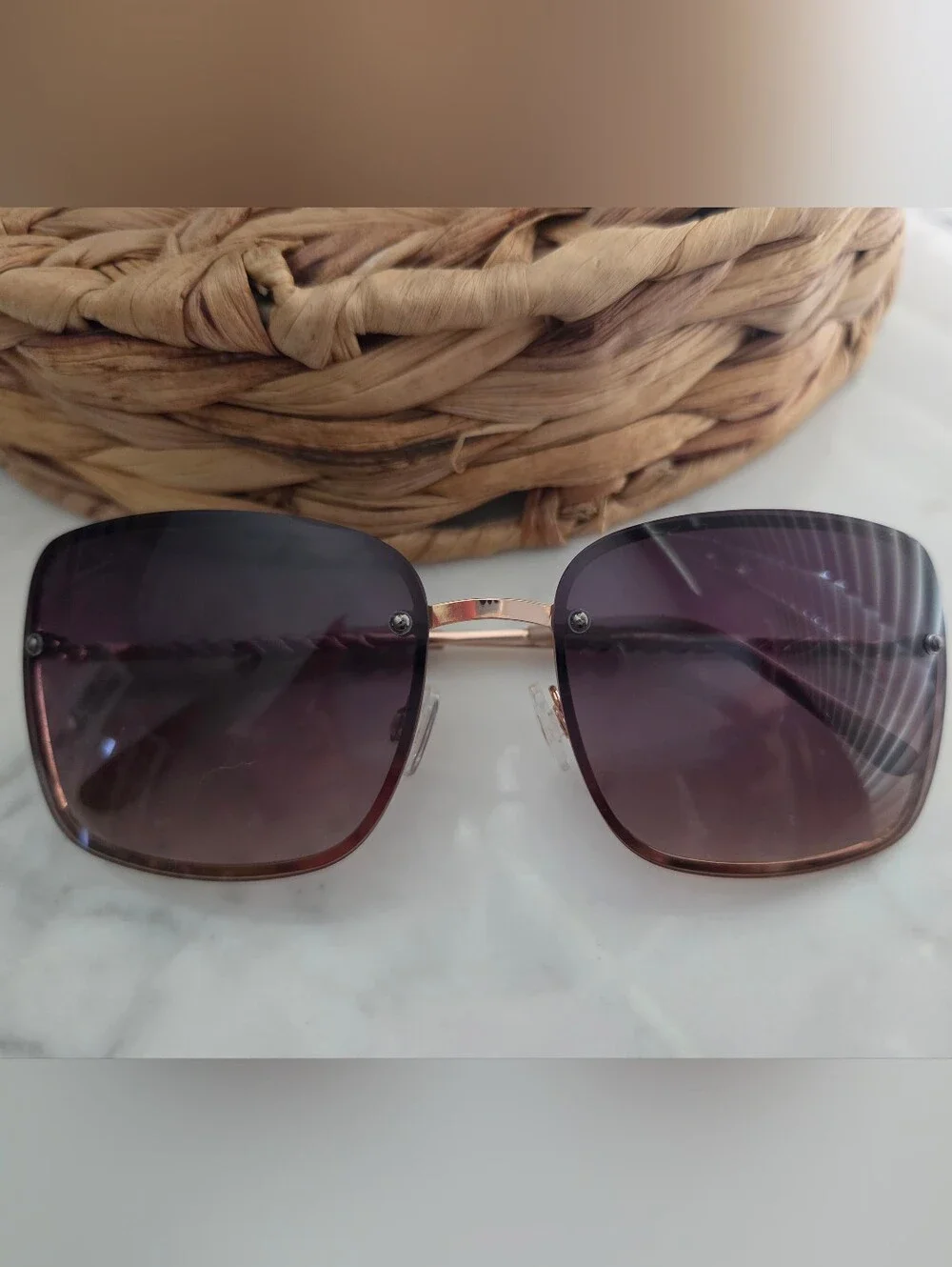 Women's Tahari Rimless Sunglasses with Brown Lenses and Rose Gold Accents